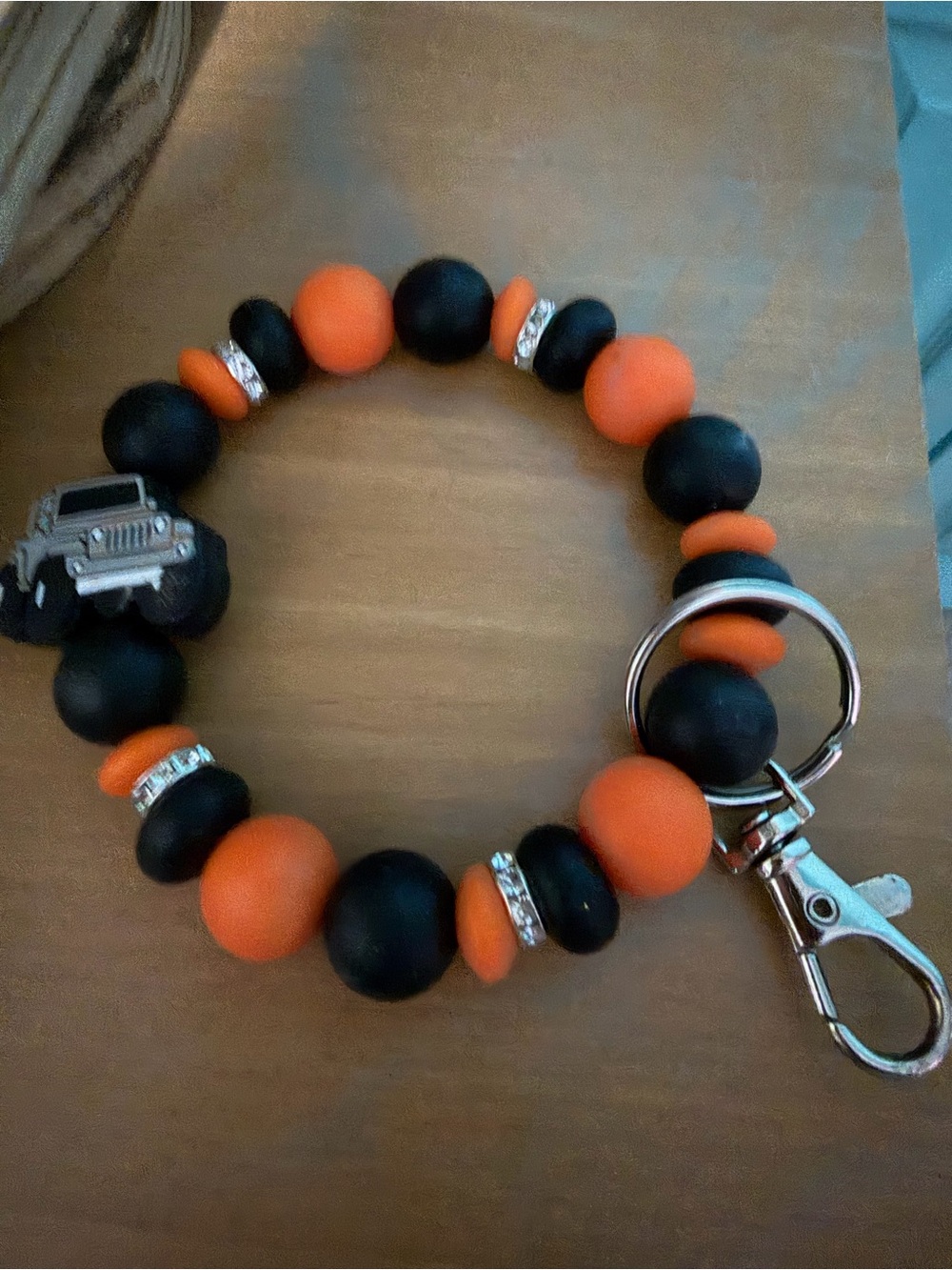 Orange & Black Beaded Jeep Keyring Bracelet
